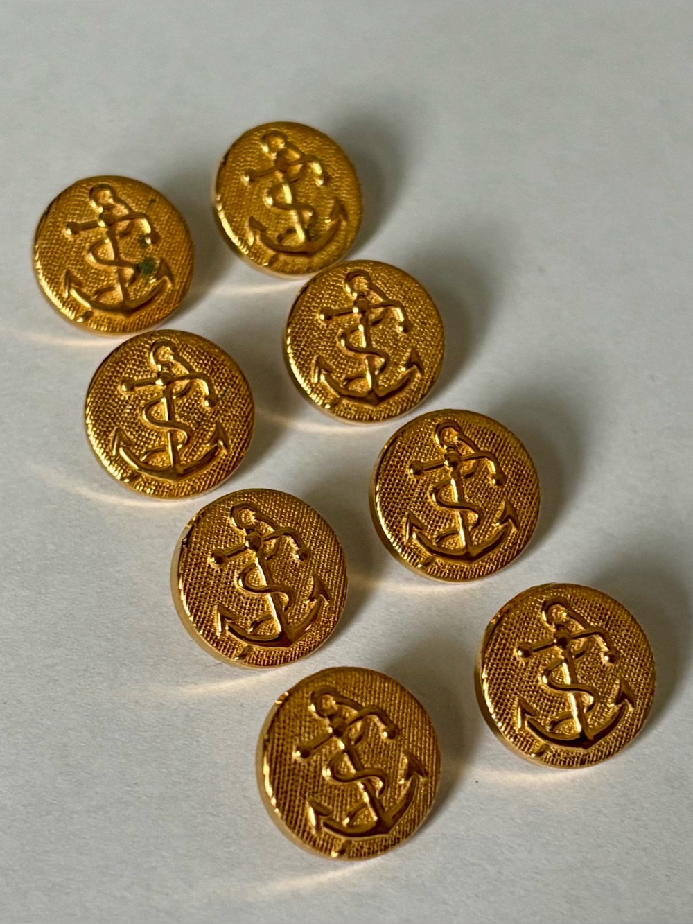 8 vintage nautical anchor navy uniform Buttons gold tone round